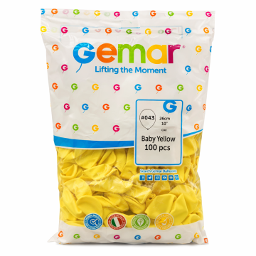 Балони GEMAR G90 – бебешко жълто, 100 бр, 26 см