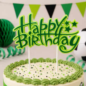 Топер за торта Happy Birthday – Футбол, зелен