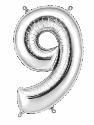 Фолиев балон цифра 9 – сребърен, 102 см