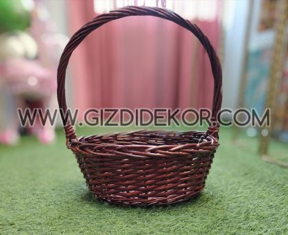Кръгла кафява плетена кошница - СРЕДНА