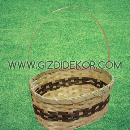 Овална светла плетена кошница с дръжка и декоративни мотиви - 4