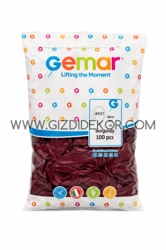 Балони GEMAR G90 Burgundy (Бордо), 26 см, 100 бр