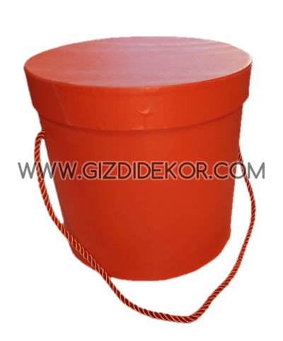 Червена кръгла подаръчна кутия с капак и въже – луксозна опаковка 1