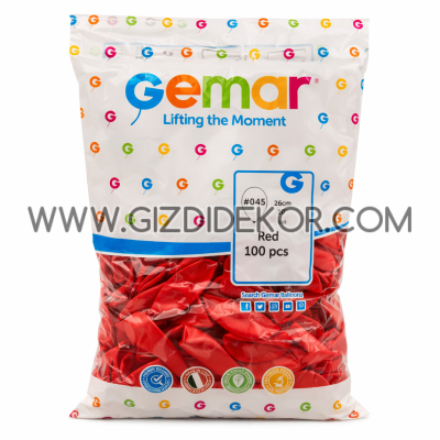 Червени балони GEMAR G90, 100 бр, 26 см