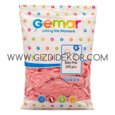 Балони GEMAR G90 – бебешко розово, 100 бр, 26 см