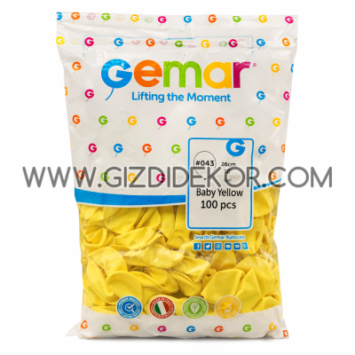 Балони GEMAR G90 – бебешко жълто, 100 бр, 26 см