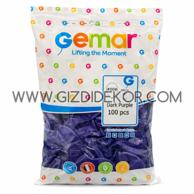 Балони GEMAR G90 Dark Purple (Тъмно лилав) #008, 26 см, 100 бр. – биоразградими